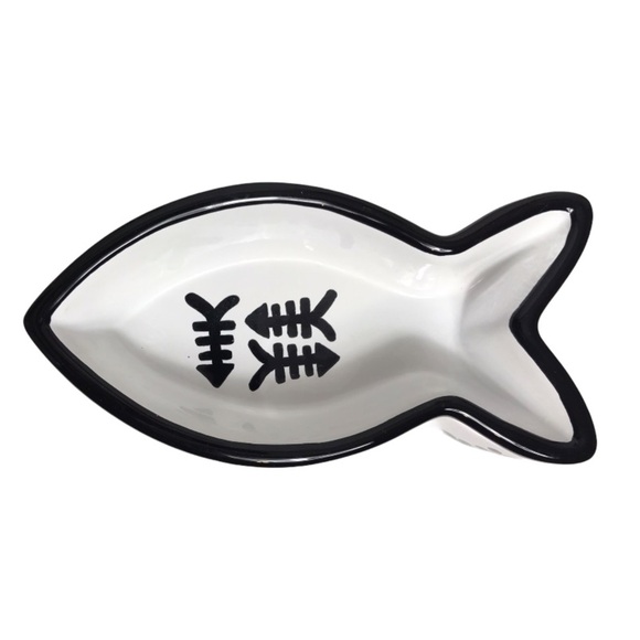 Black & White Ceramic Fish Shaped Cat Bowl - Picture 8 of 14